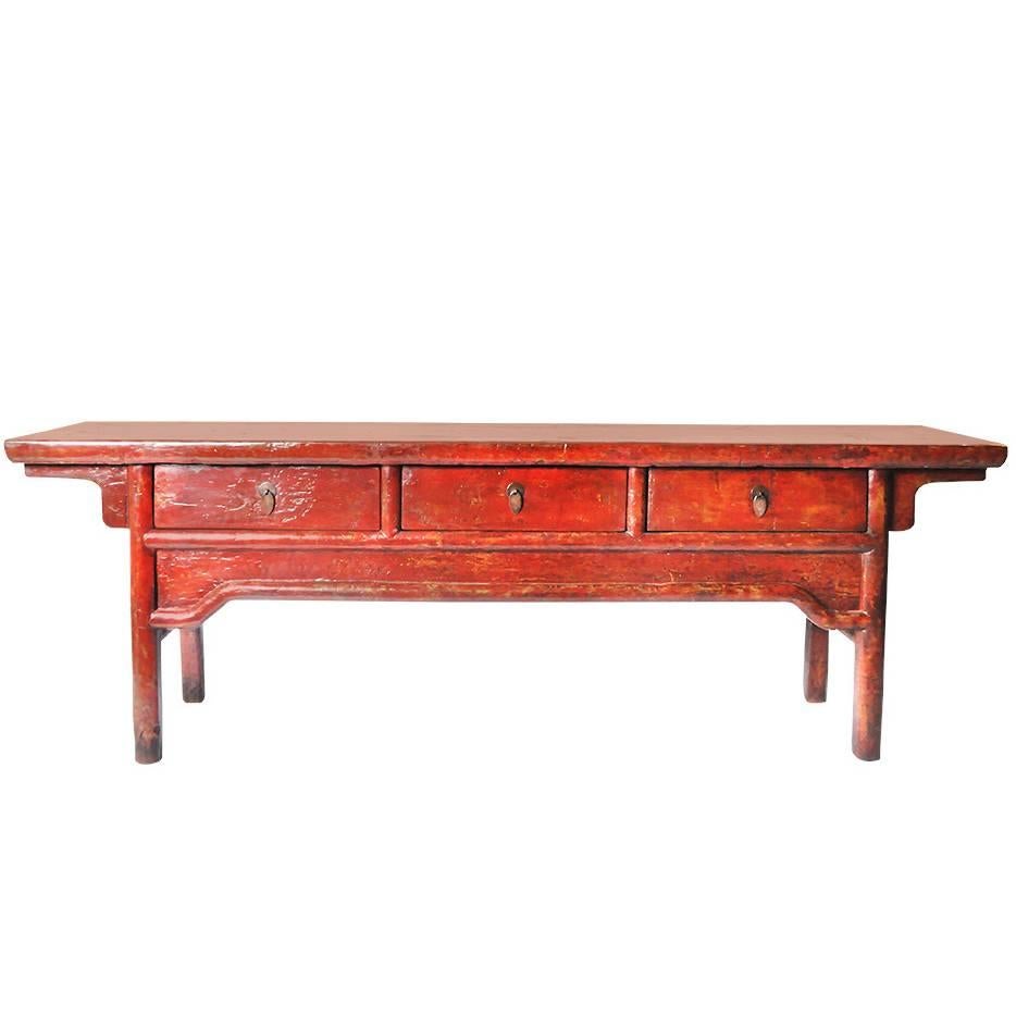 Chinese Red Lacquer Three-Drawer Coffer