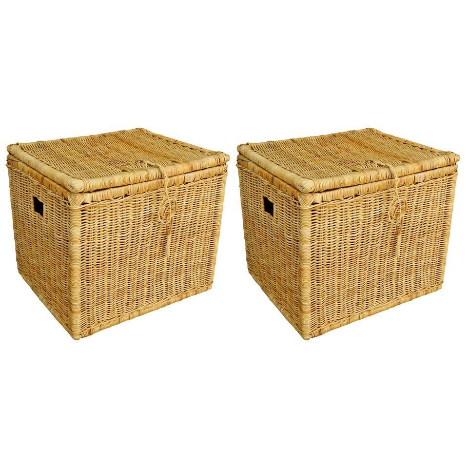 Pair of Early 20th Century French Large Wicker Storage Baskets