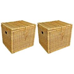 Pair of Early 20th Century French Large Wicker Storage Baskets