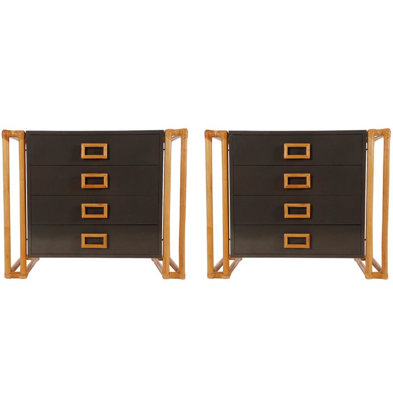 Pair Of Matching Mid Century Modern Rattan And Laminate Chests Or Pair Of Matching Mid Century Modern Rattan And Laminate Chests Or Nightstands For