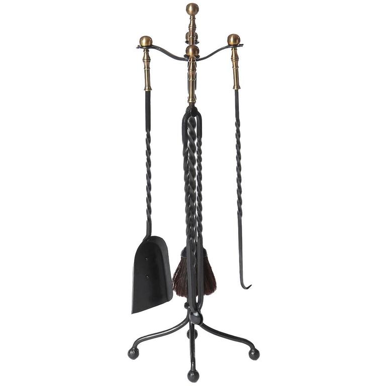 Brass and Iron Fire Tool Set For Sale at 1stdibs