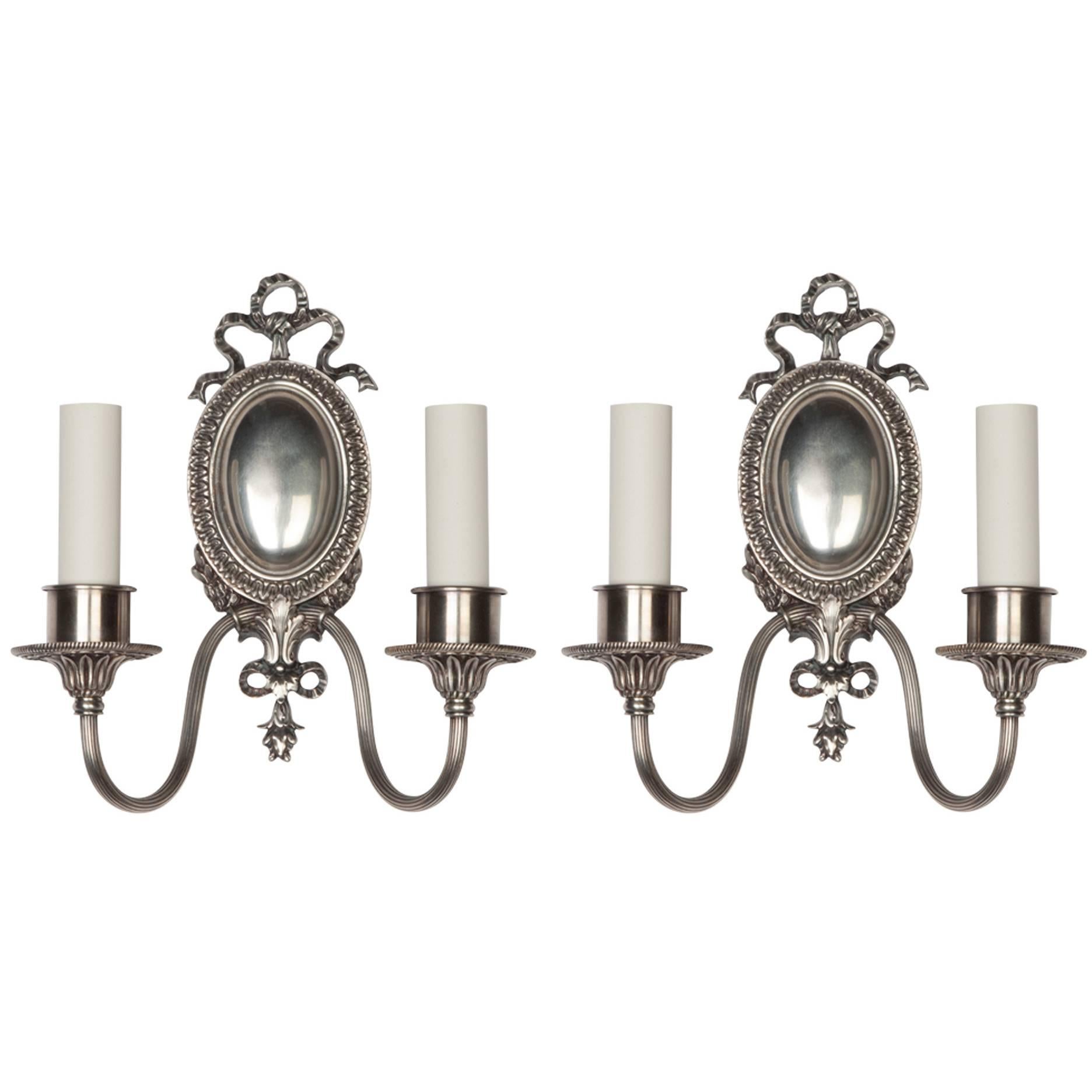 Antique Nickel Double Light Sconces By Sterling Bronze Co.