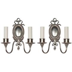 Antique Nickel Double Light Sconces By Sterling Bronze Co.