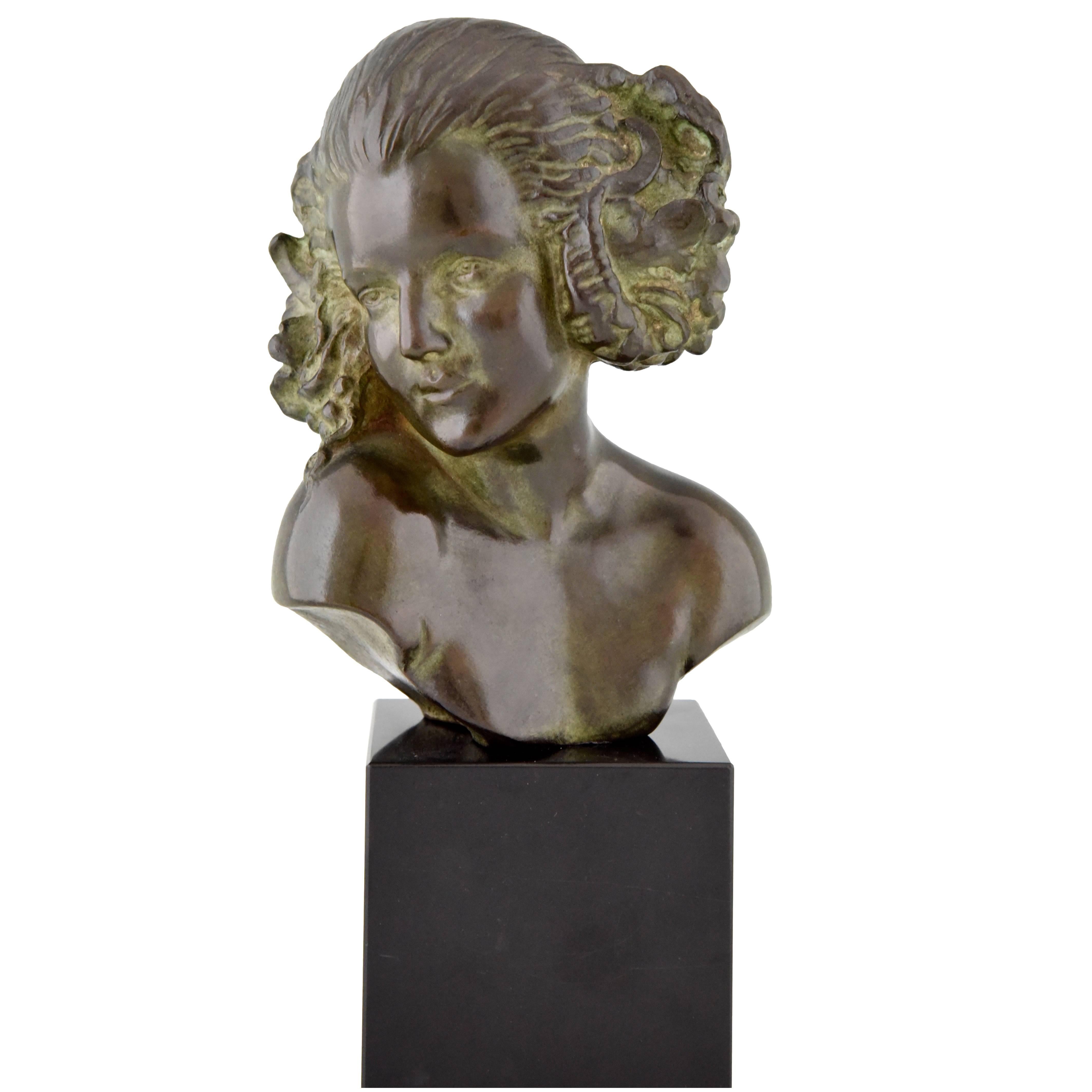 French Art Deco bronze sculpture bust Female Satyr Maxime Real Del Sarte, 1930