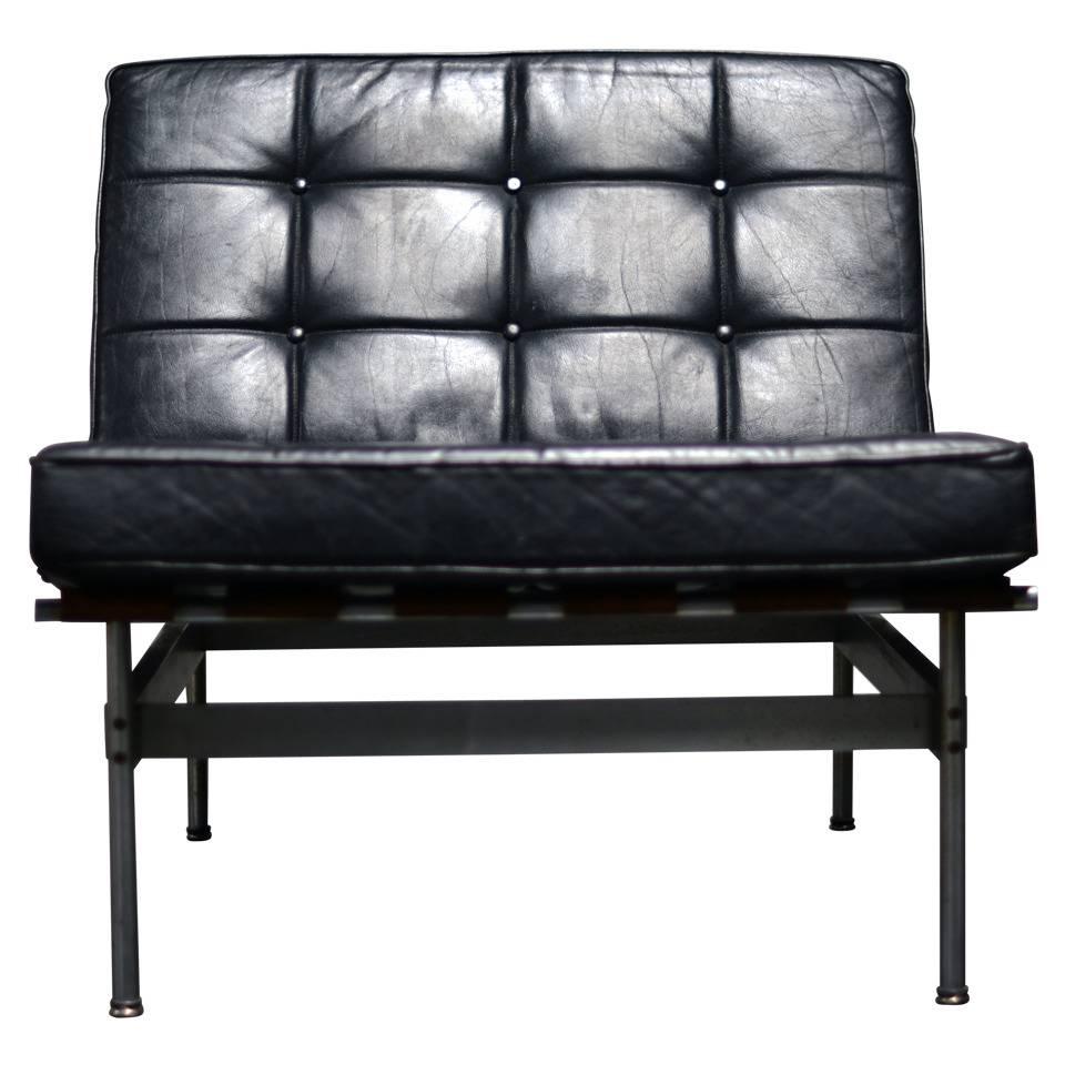 Kho Liang Ie Armchair with Black Leather, Artifort, 1959 For Sale