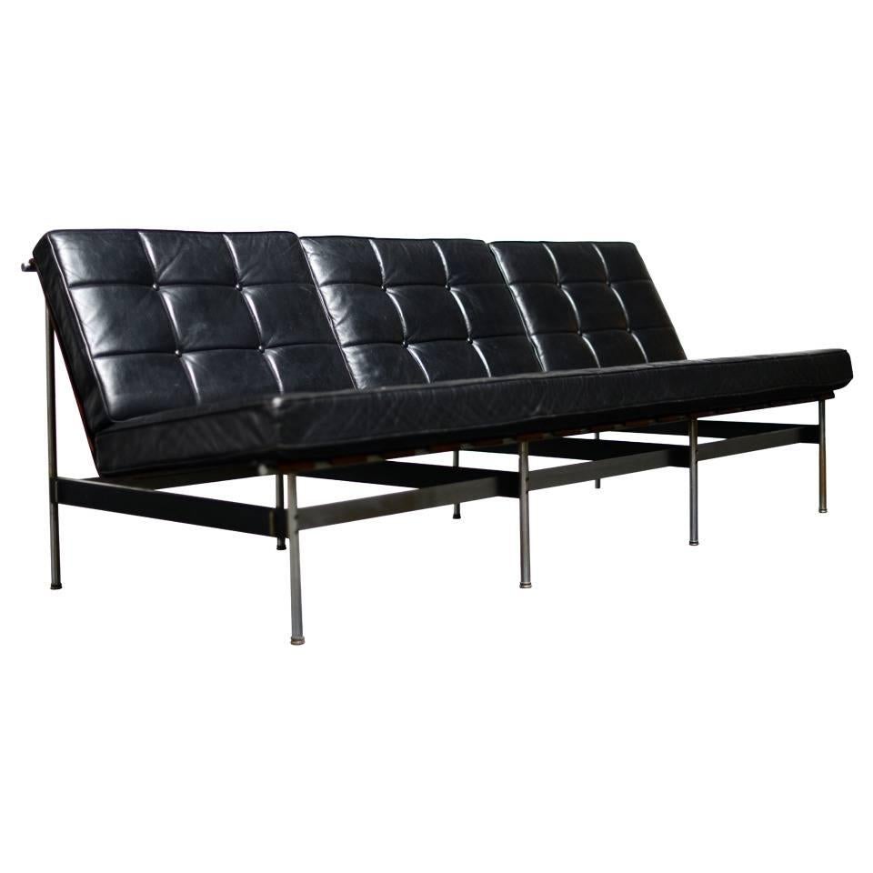 Kho Liang Ie Sofa with Black Leather, Artifort, 1959 For Sale