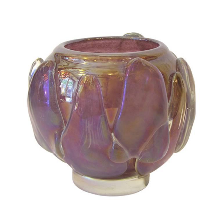Sculptural Art Deco Design Amethyst Purple Murano Glass Vase