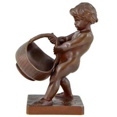 Antique Bronze sculpture of a nude Boy by L. E. Barrias, 1880 France