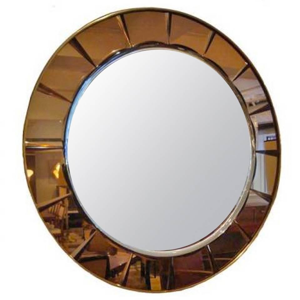 Crystal Arte Large Round Mid-Century Wall Mirror For Sale