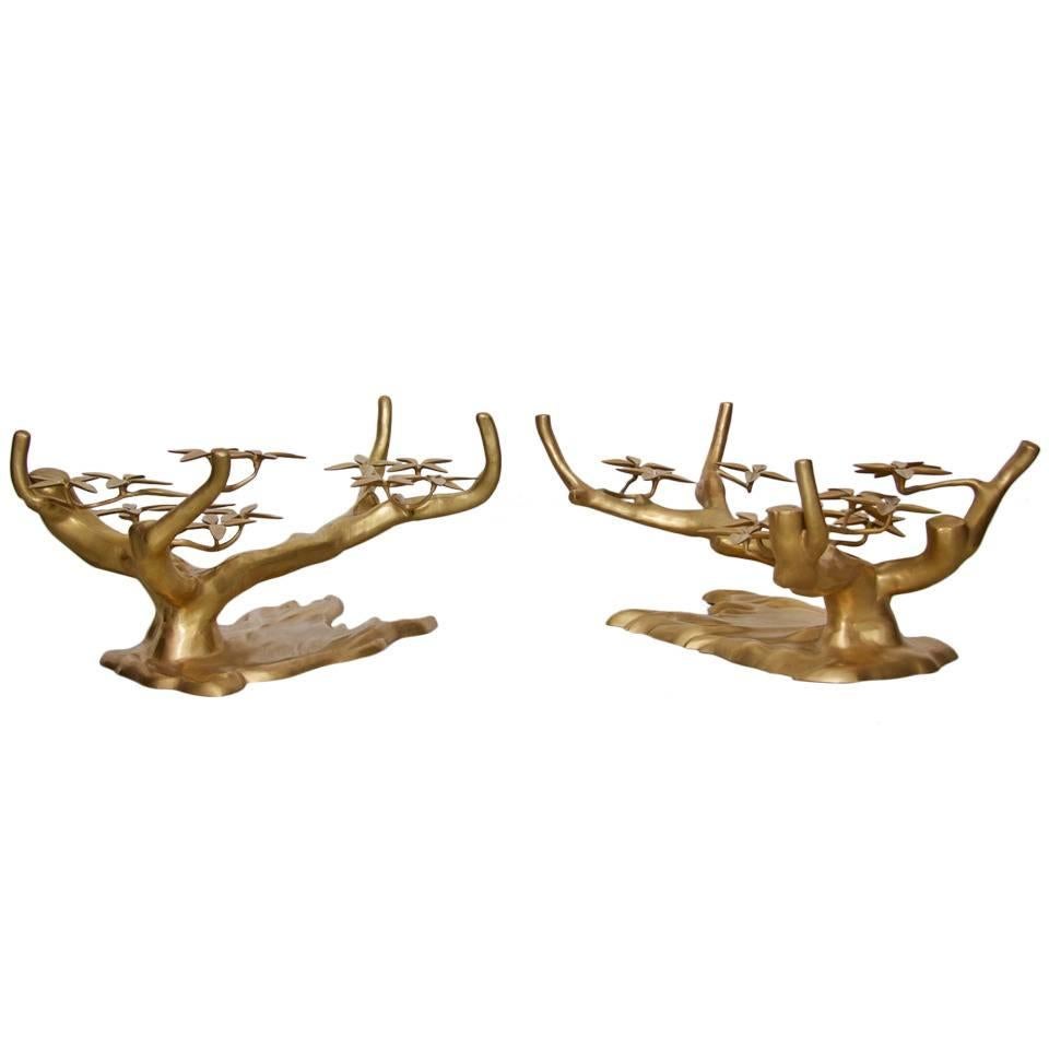 Pair of Brass Organic Tree Form Cocktail Table Bases