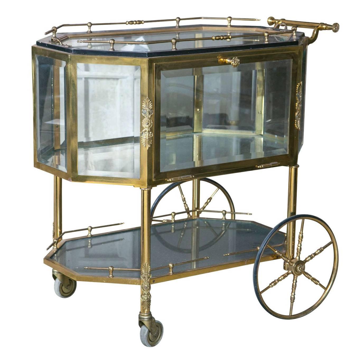 Bronze and Glass Vitrine Serving Tea Wagon