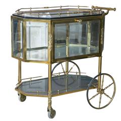 Vintage Bronze and Glass Vitrine Serving Tea Wagon