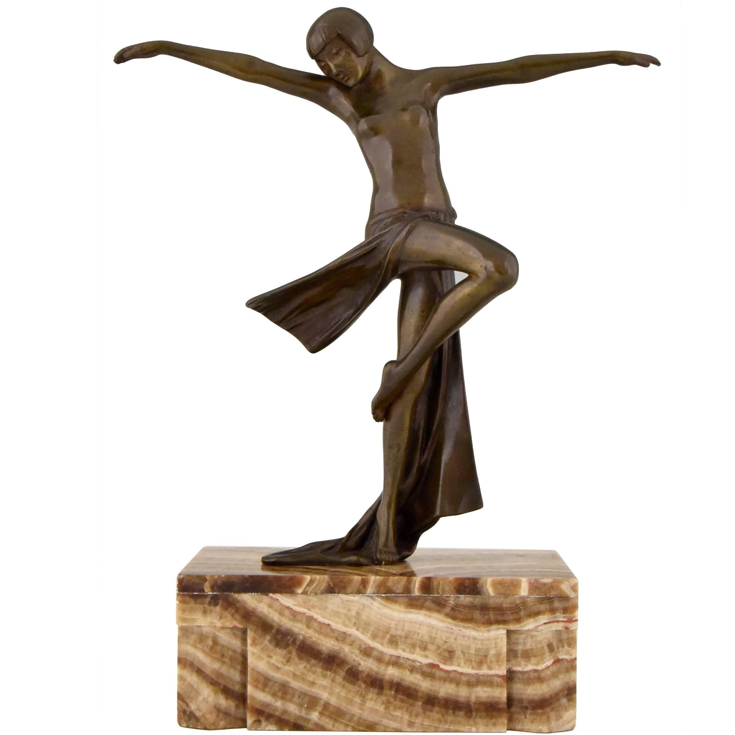 French Art Deco Bronze Sculpture Dancing nude by  C.J.R. Colinet  1930
