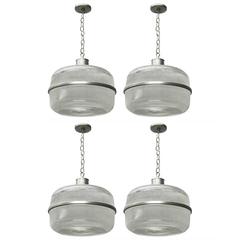 Four Ceiling Fixture in Holophane Glass, Circa 1940 Made in USA 8