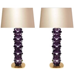 Pair of Faceted Amethyst Rock Crystal Quartz Lamps