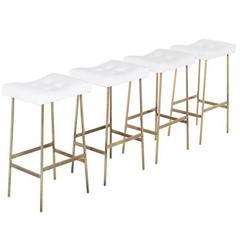 Brass and Leather Bunda Bar Stool by Thomas Hayes Studio 12