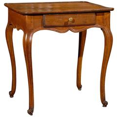 French 1840s Louis XV Style Walnut Side Table Single Drawer and Cabriole Legs