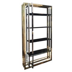 Impressive 1970s Interlocking Brass and Chrome Frame Bookshelf 3