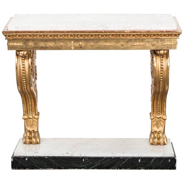 Table Console Swedish Gilded Carrara Marble Top Empire Neoclassical ...