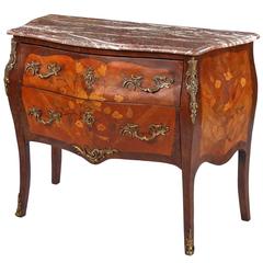 French Louis XV Style Marquetry Commode with Marble Top, Early 1900s