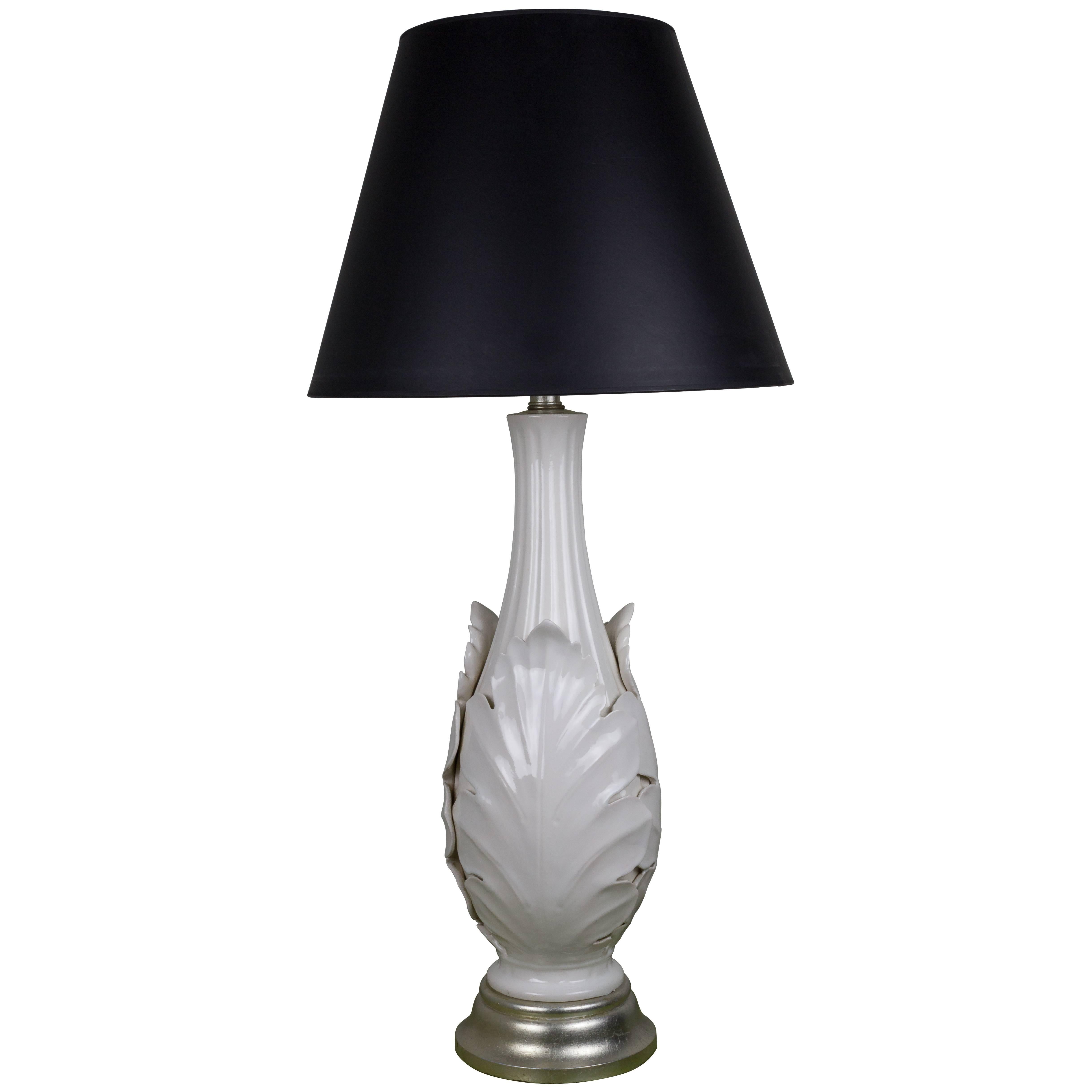 Elegant American 1940s White Ceramic Lamp