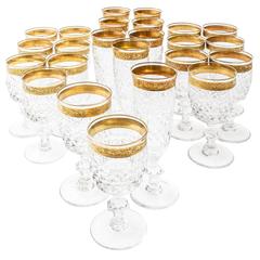 Highly Decorative Set of 24 French Cut Crystal and Gilt Goblets, circa 1950 2
