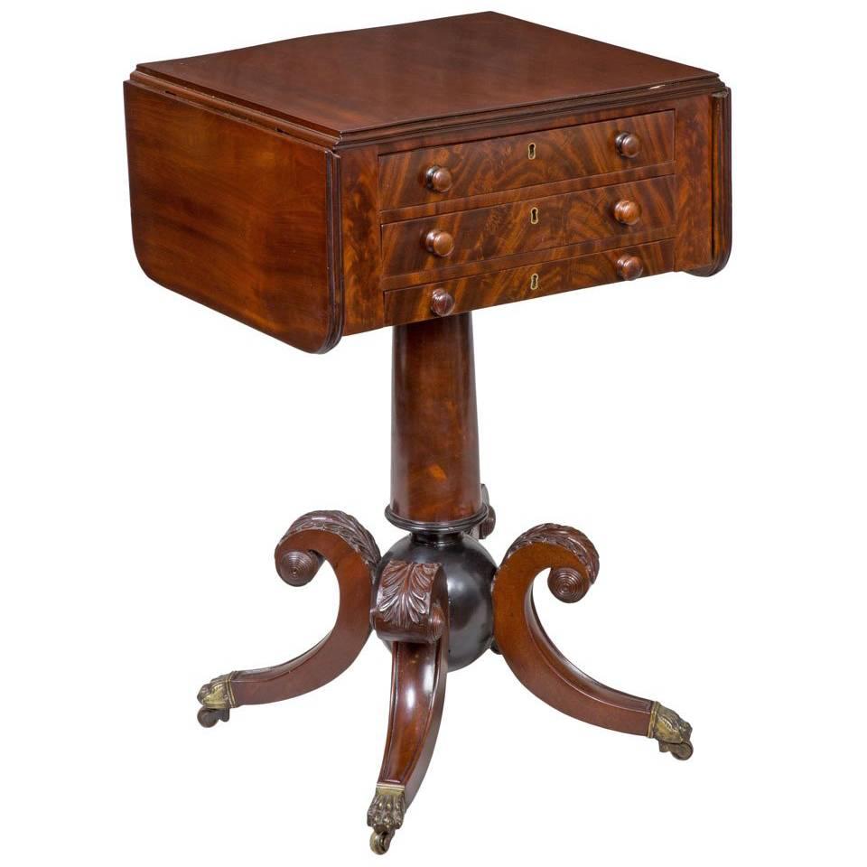 Classical Mahogany Worktable with “Cannon Ball” Base, Boston or Salem For Sale