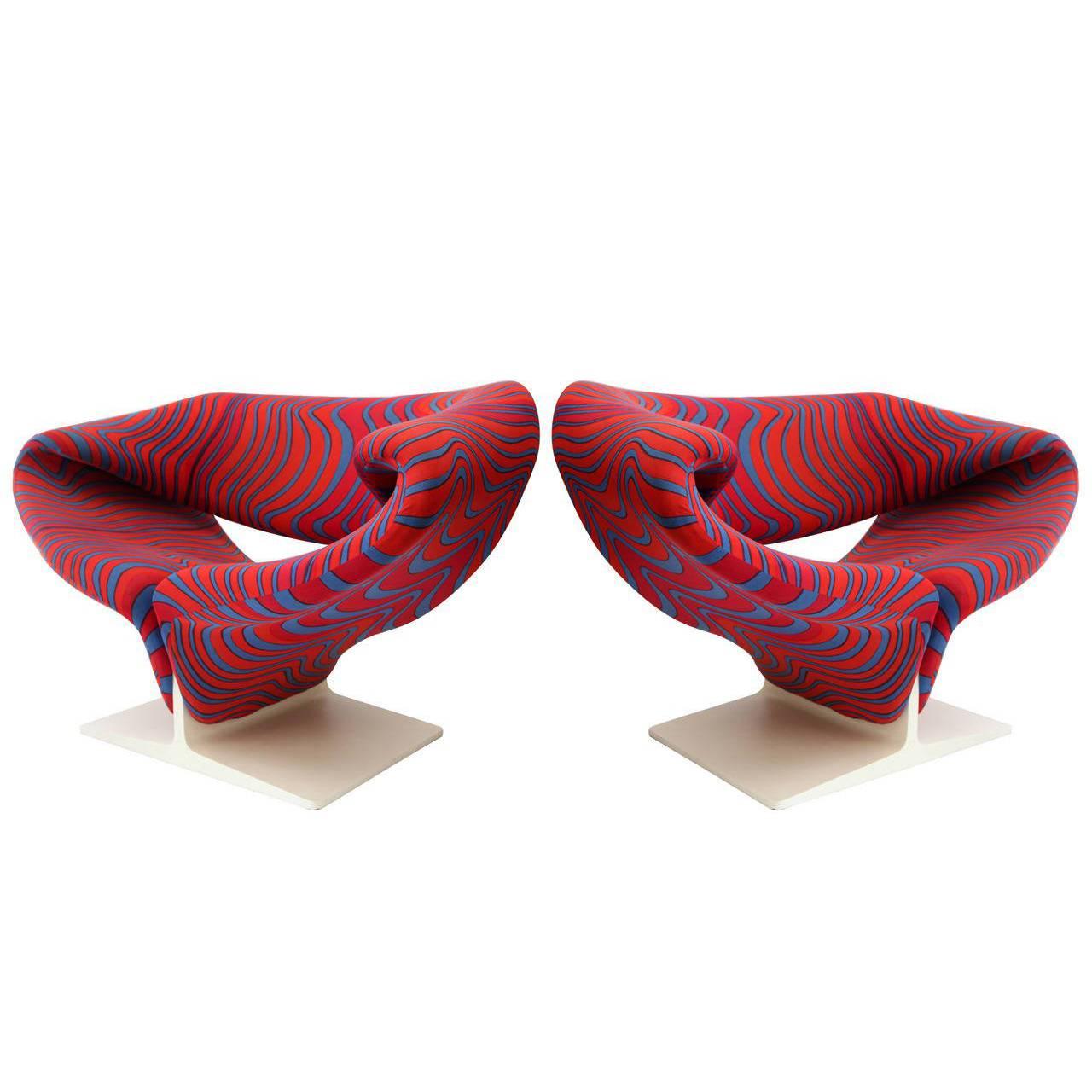 Pierre Paulin Ribbon Chairs Upholstered with Jack Lenor Larsen Fabric