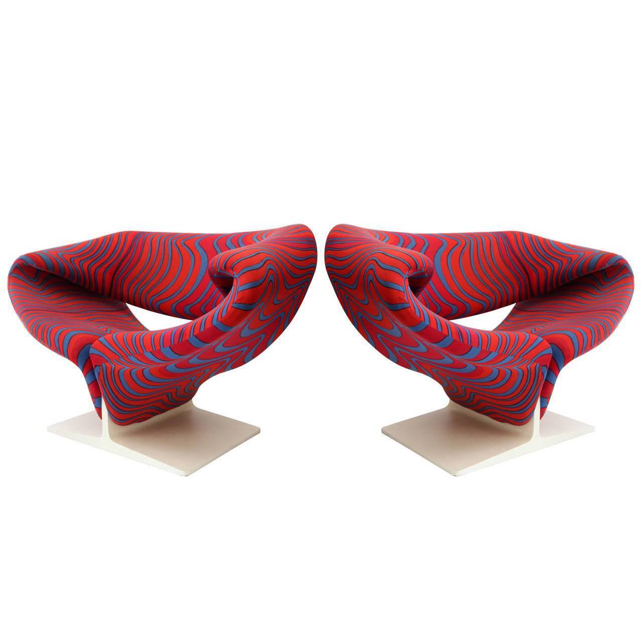 Pierre Paulin Ribbon Chairs Upholstered with Jack Lenor Larsen Fabric