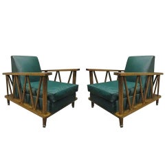 Pair of French Cerused Oak Lounge Chairs in the Style of Jean Michel Frank 10