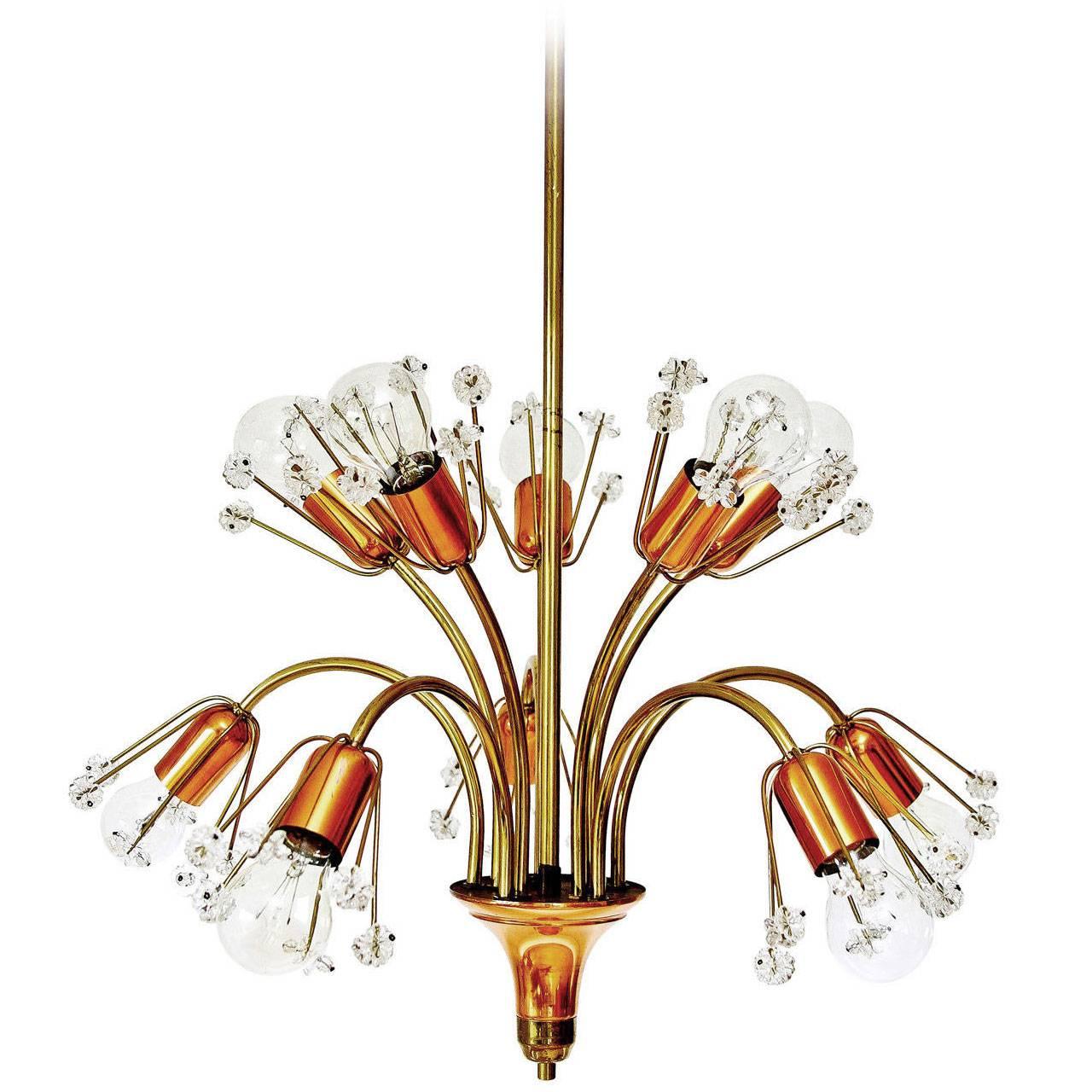 Emil Stejnar Sputnik Chandelier Pendant Light, Brass Copper and Glass, 1950s