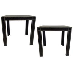 Pair French Mid-Century Modern Studded Black Leather End Tables Pierre Lottier 11