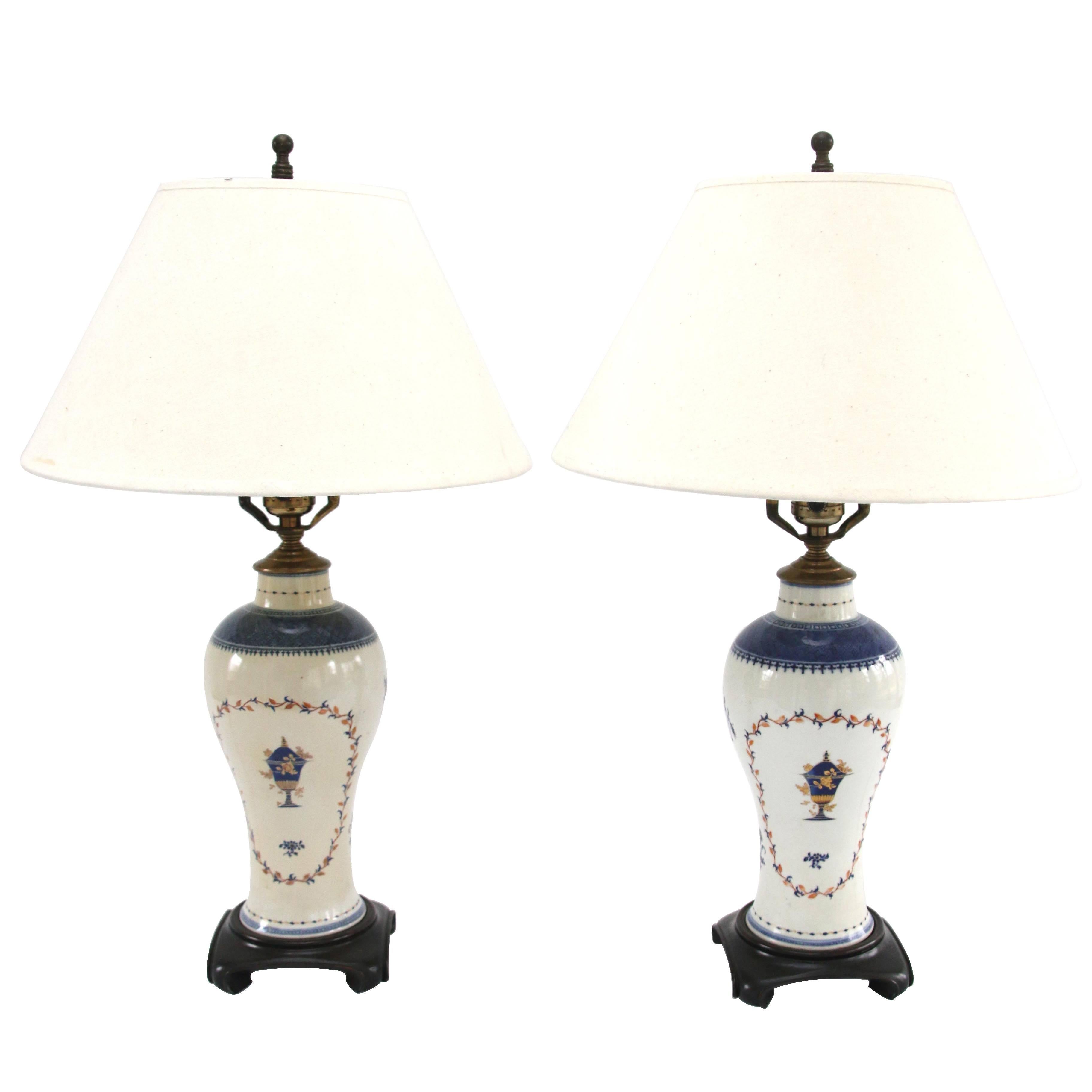 Pair of 18th Century Chinese Porcelain Lamps For Sale
