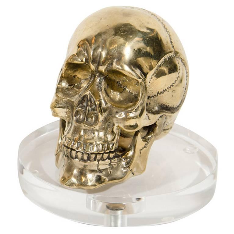 Gothic Brass Metal Skull Bookend / Desk Accessory