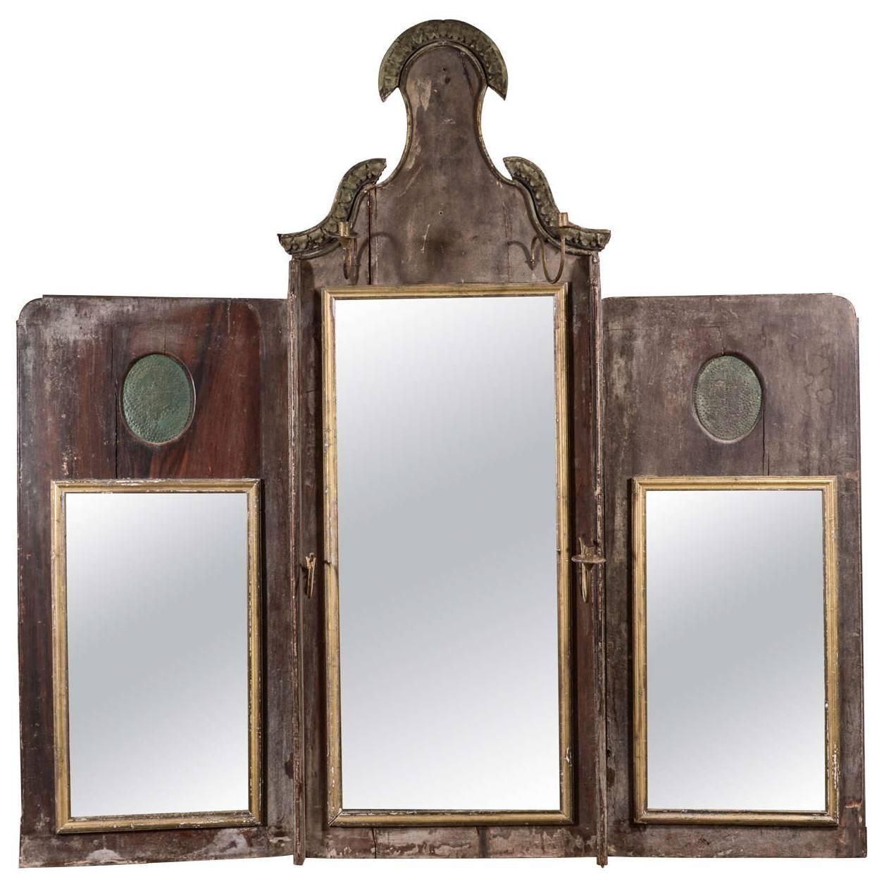 18th Century Italian Triptych Mirror or Three-Part Folding Mirror