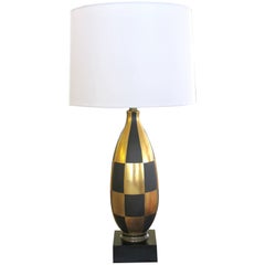 Stylish Italian 1960s Gold and Black Porcelain Lamp with Harlequin Design