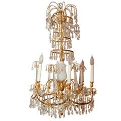 Russian Style White Opaline and Bronze Six-Light Chandelier