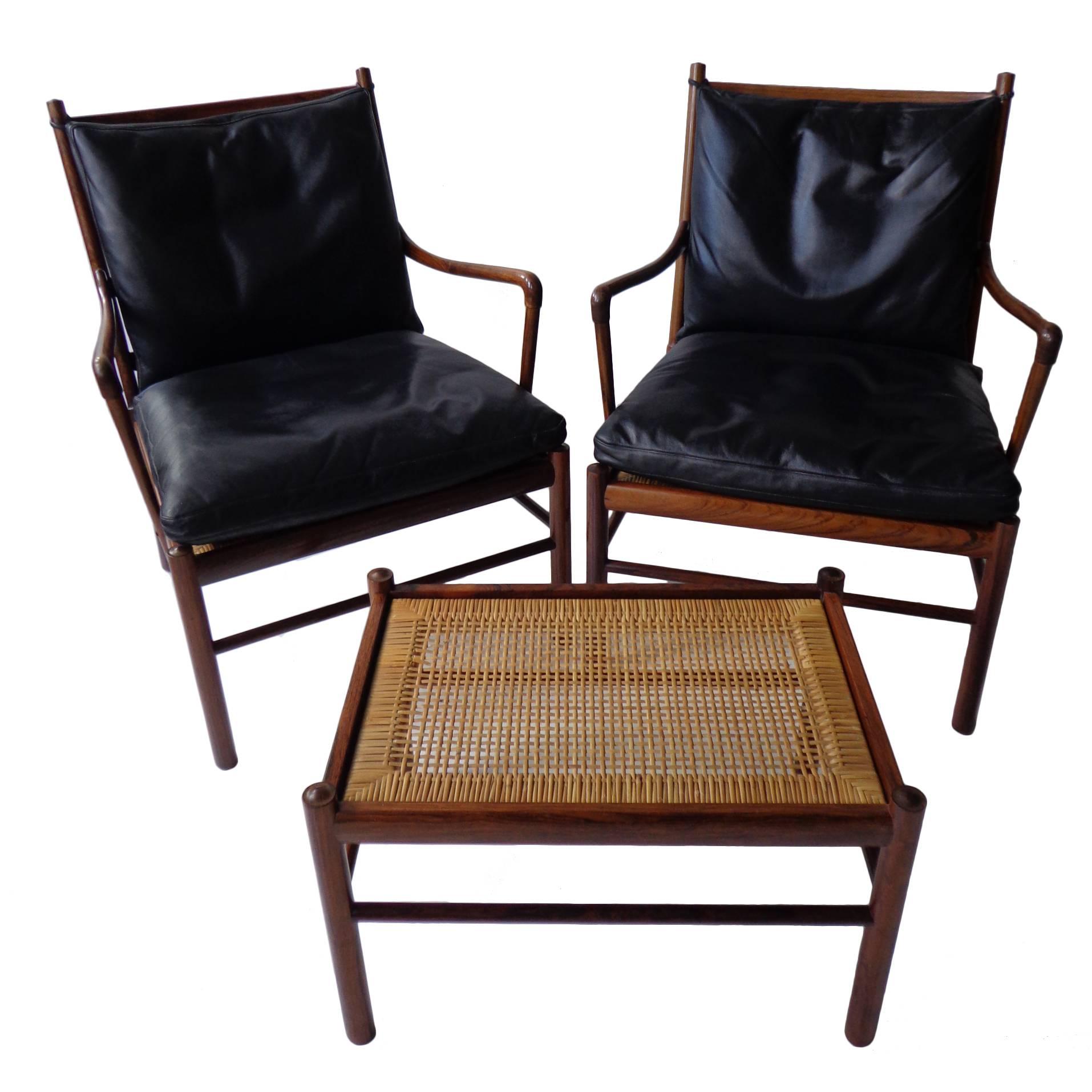 The elegant simplicity of these chairs shows Wanscher at his best. The seat is made of woven cane and its cushion of original black leather is filled with feathers. The Colonial chairs are elegant works finished to a high level of perfection.
The