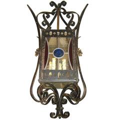 Wrought Iron Lantern with Leaded Glass Insets