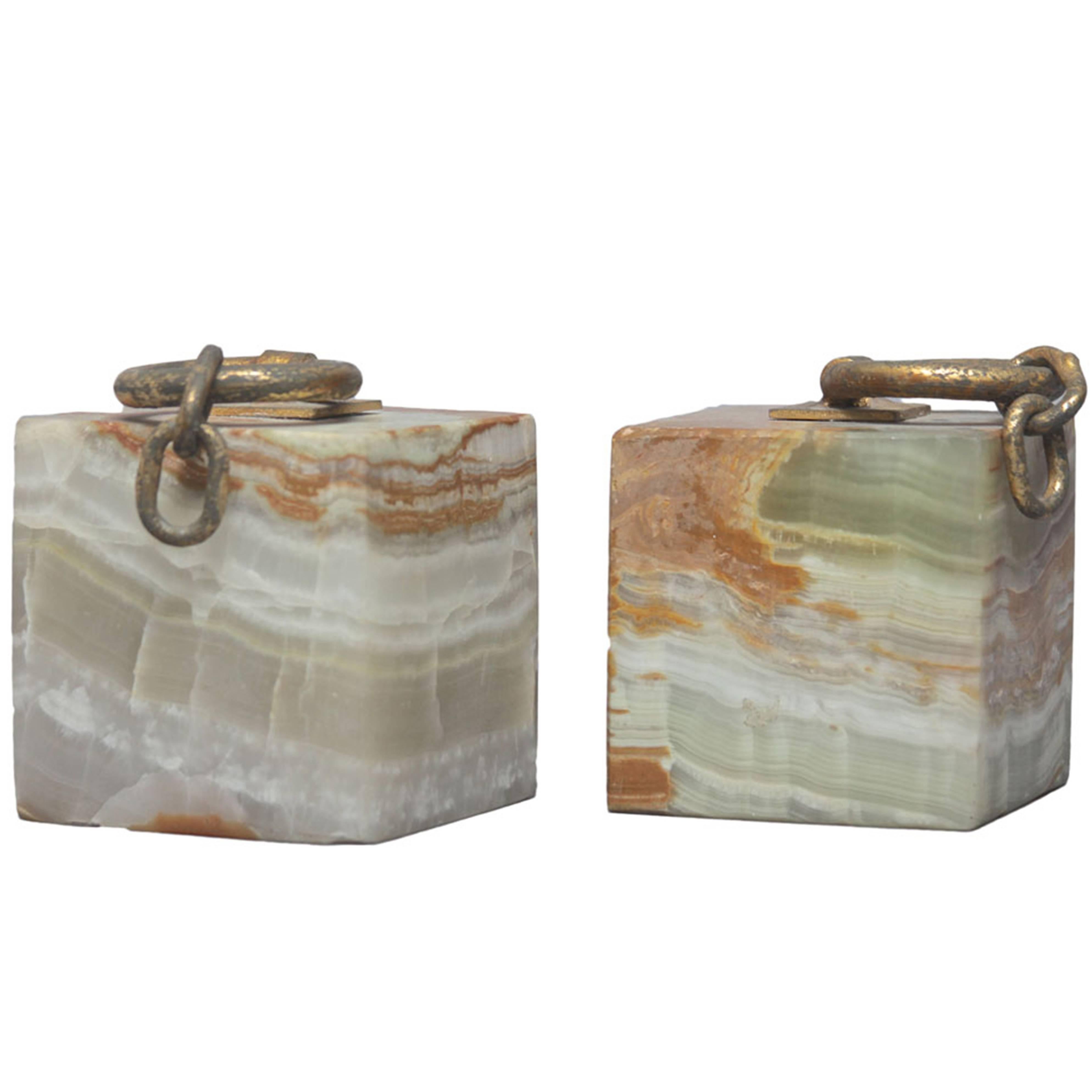 Pair of Curtis Jere Onyx and Gilded Steel Bookends For Sale