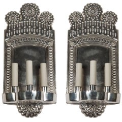 Silver Repousee Sconces