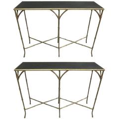 Two French Gilt Iron Faux Bamboo Consoles in the Style of Baguès 9