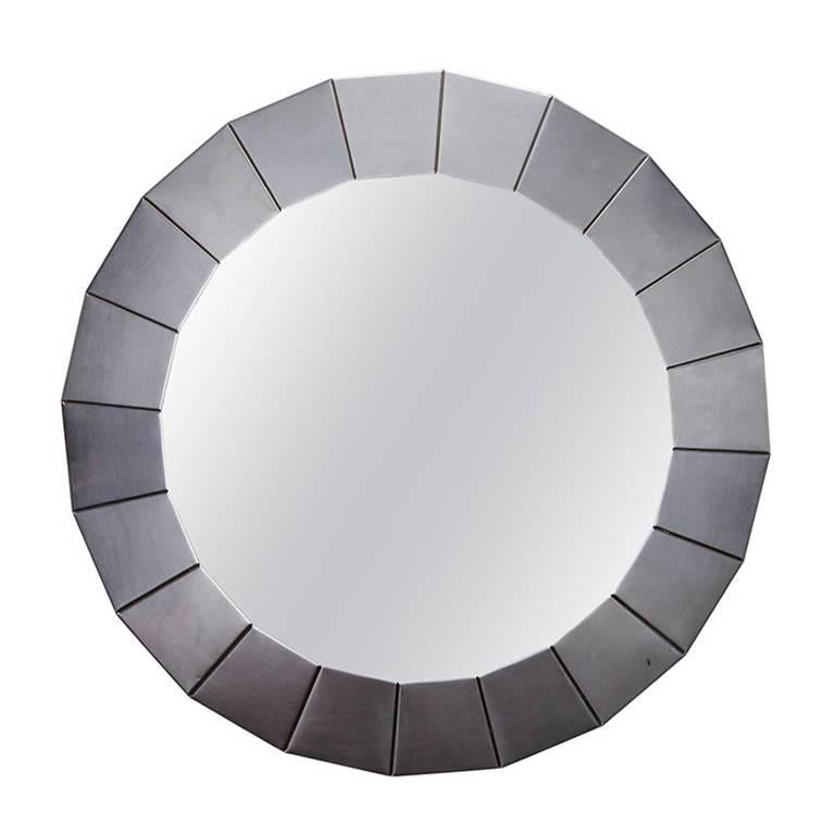 Brushed Silver Metallic Modernistic Round Mirror