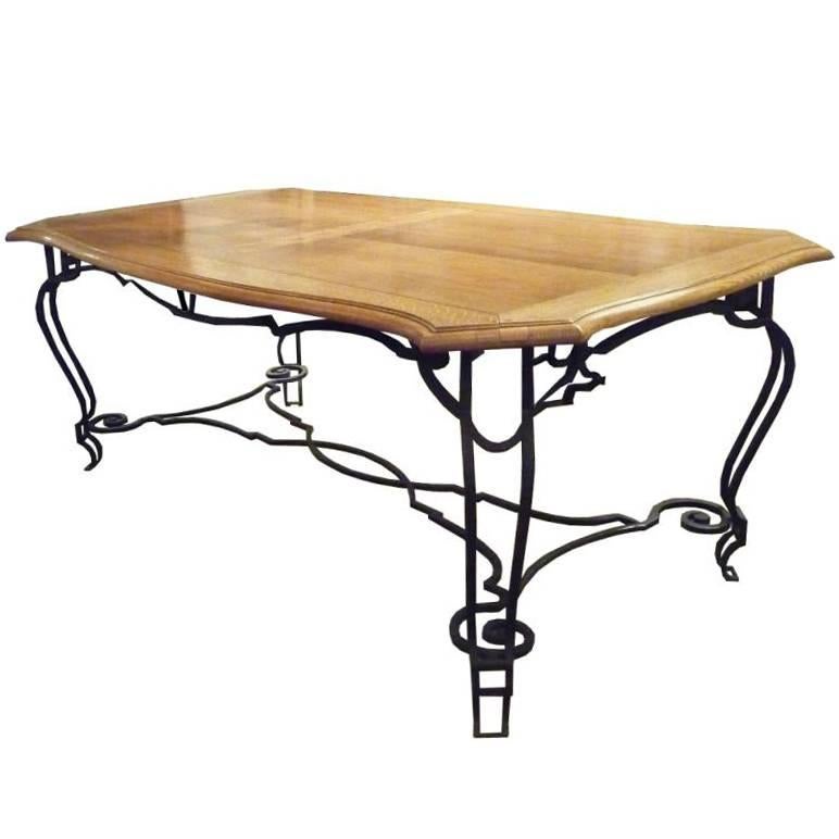 Belgian Iron and Oak Dining Table For Sale