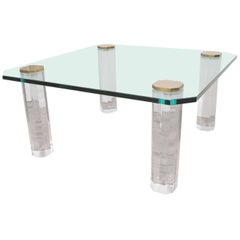 1970s Glass Top Coffee Table on Lucite Legs