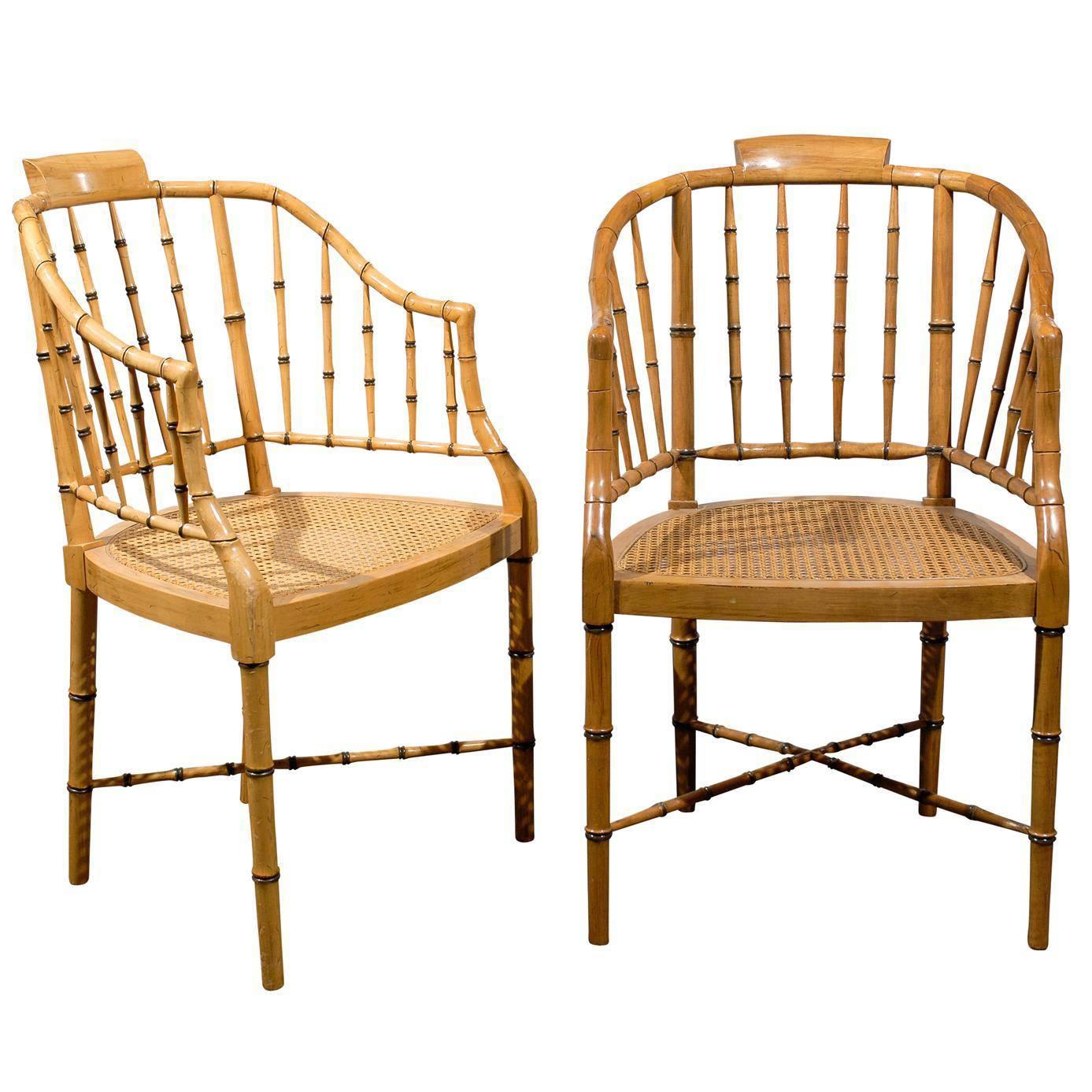 Two Vintage Faux Bamboo Tub Armchairs by Baker Furniture