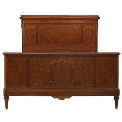 French Louis XVI Style Bronze Trimmed Marquetry Inlaid Bed 3