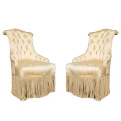 Pair of Tufted and Scrolled Slipper Chairs