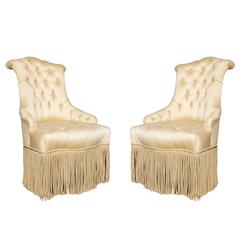 Pair of Tufted and Scrolled Slipper Chairs