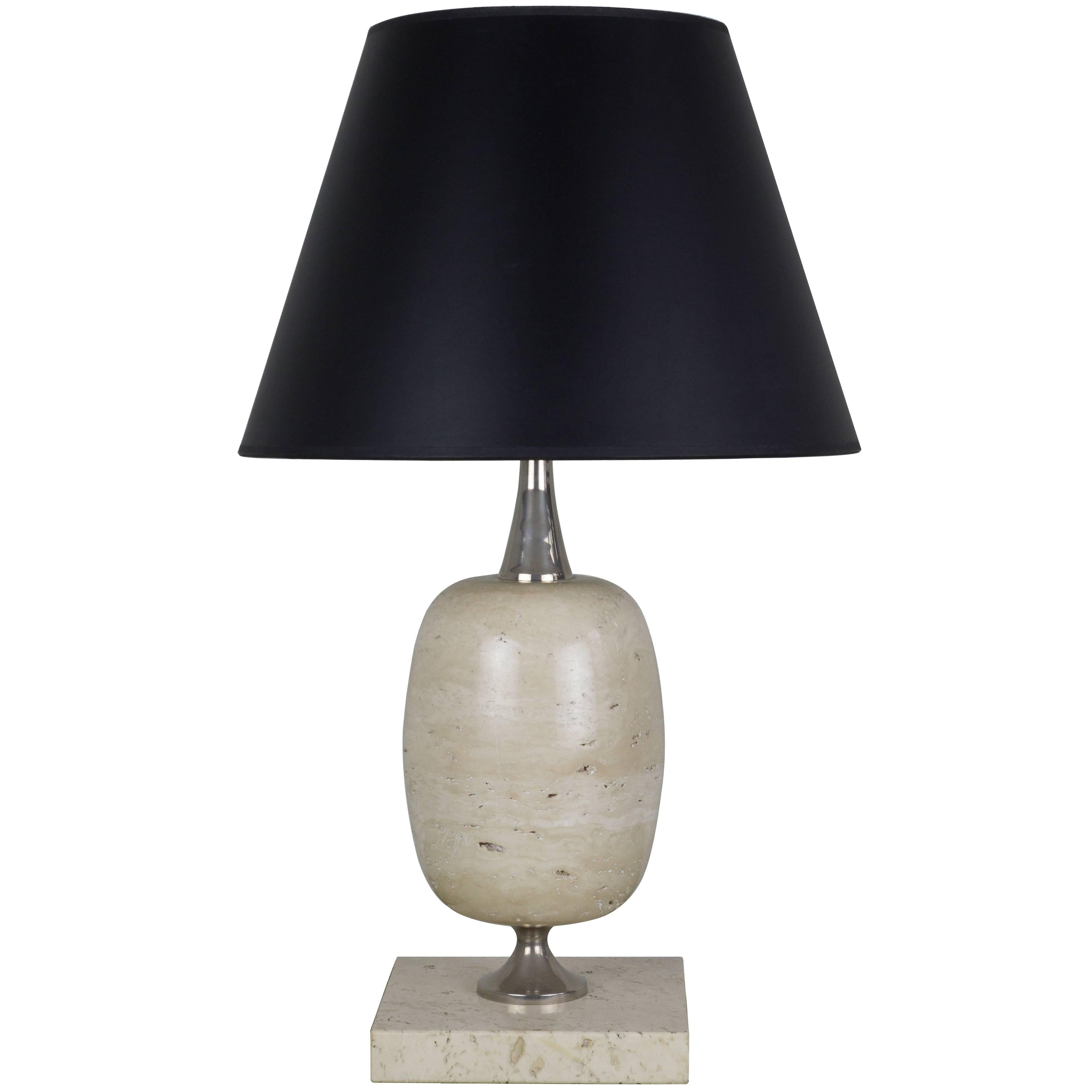 Lampada moderna francese in travertino di Philippe Barbier